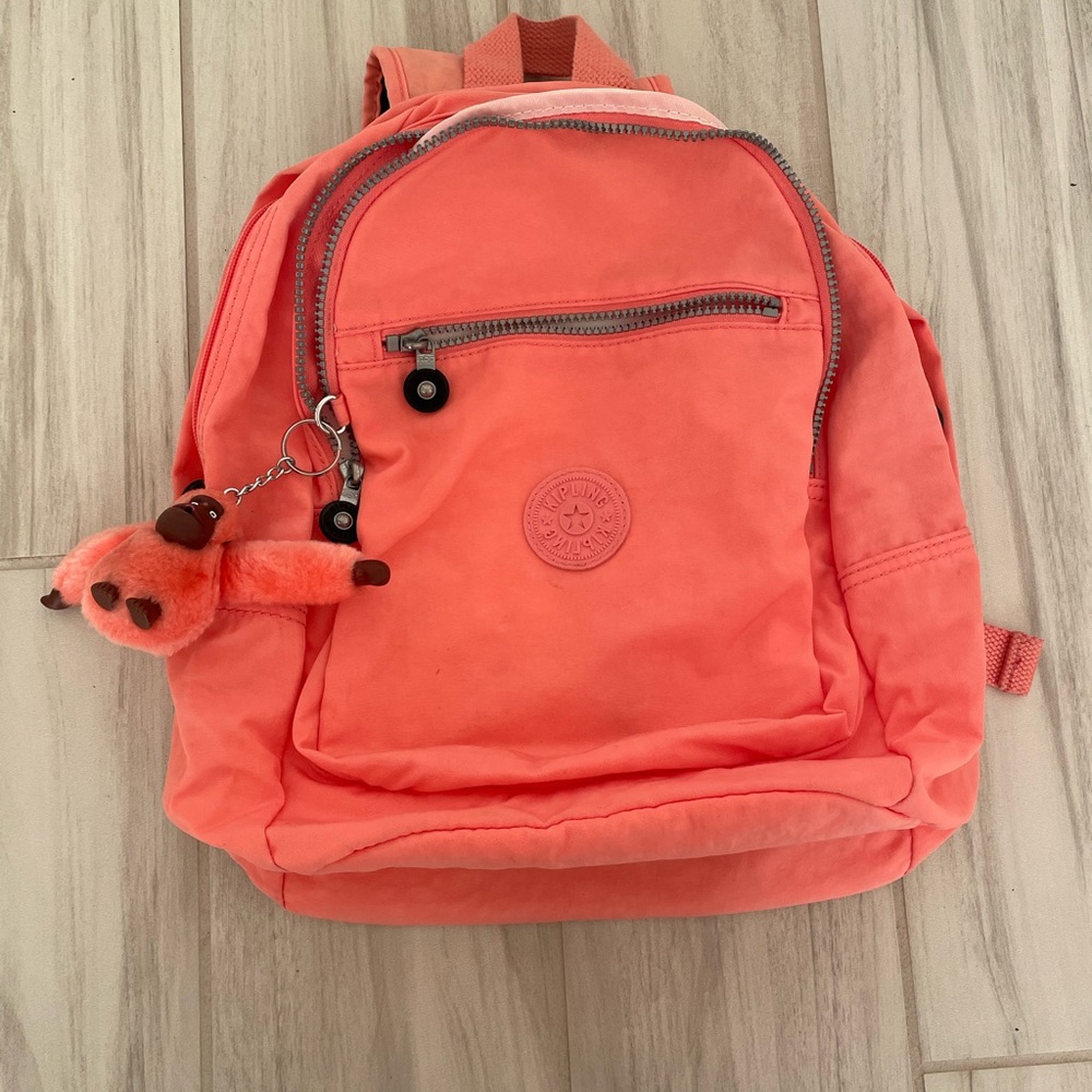 Kipling Coral Backpack with Plush Keychain